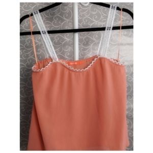 LLove Coral Tank With White Lace Trim Small